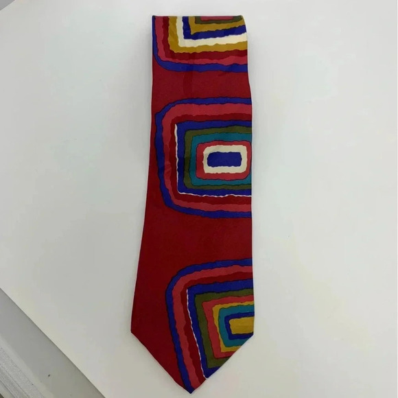 Desert Designs Jimmy Pike NECKTIE Neck Tie 100% Italian SILK Art To Wear Red - Picture 2 of 5